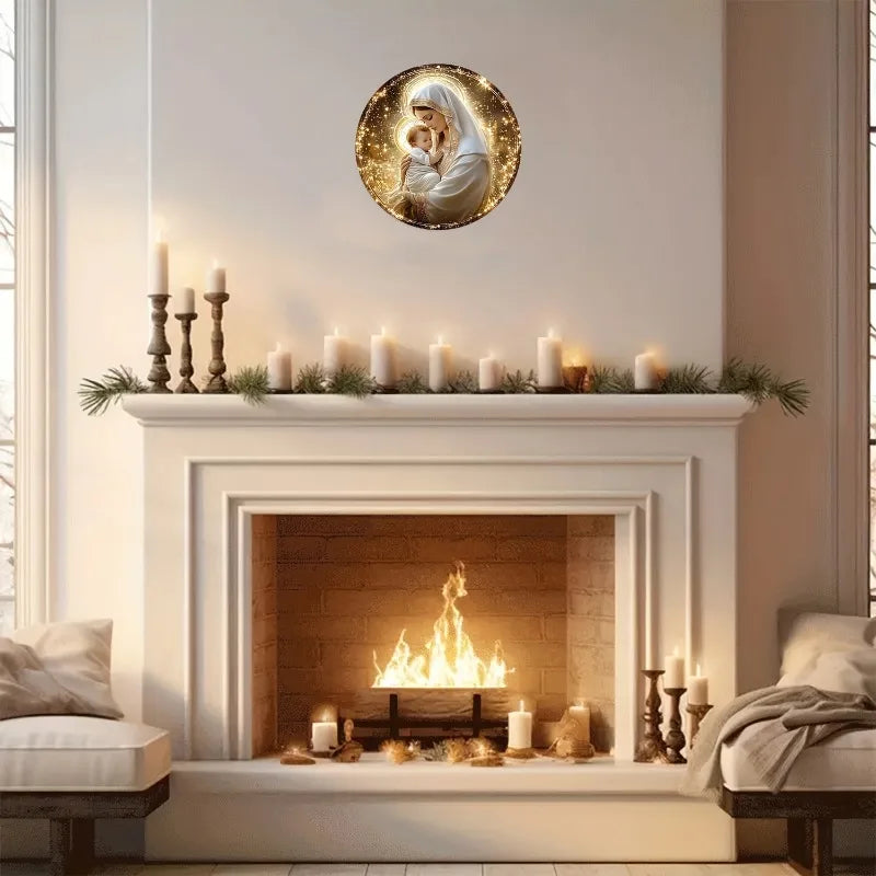 Mary" Round Aluminum Sign, Perfect for Home & Office Decor, Wreath Accent, Living Room, Bathroom, Bedroom, Garage, Bar, Cafe