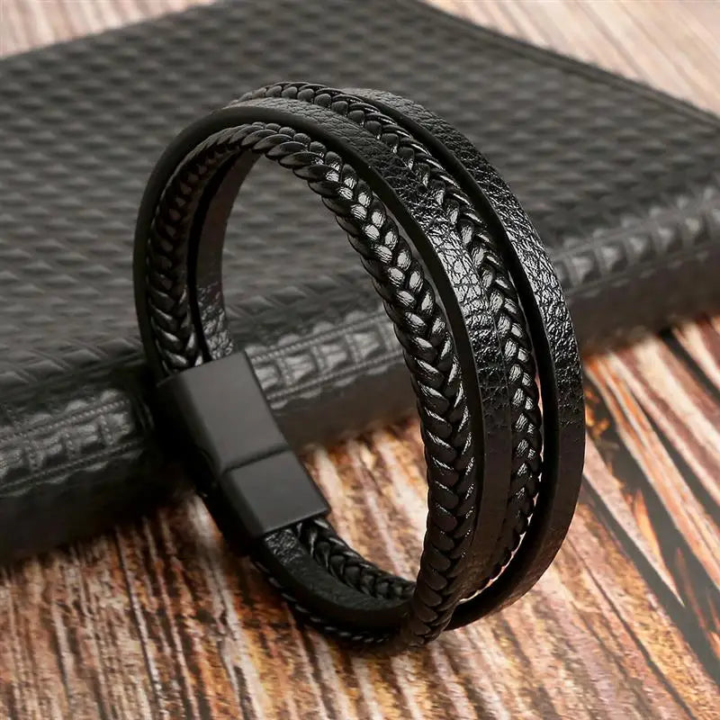 Stainless Steel Leather Bracelet