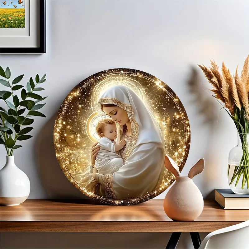 Mary" Round Aluminum Sign, Perfect for Home & Office Decor, Wreath Accent, Living Room, Bathroom, Bedroom, Garage, Bar, Cafe