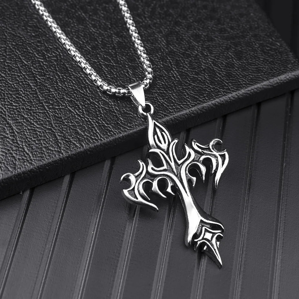 Hip Hop Flame Cross Pendant Necklace