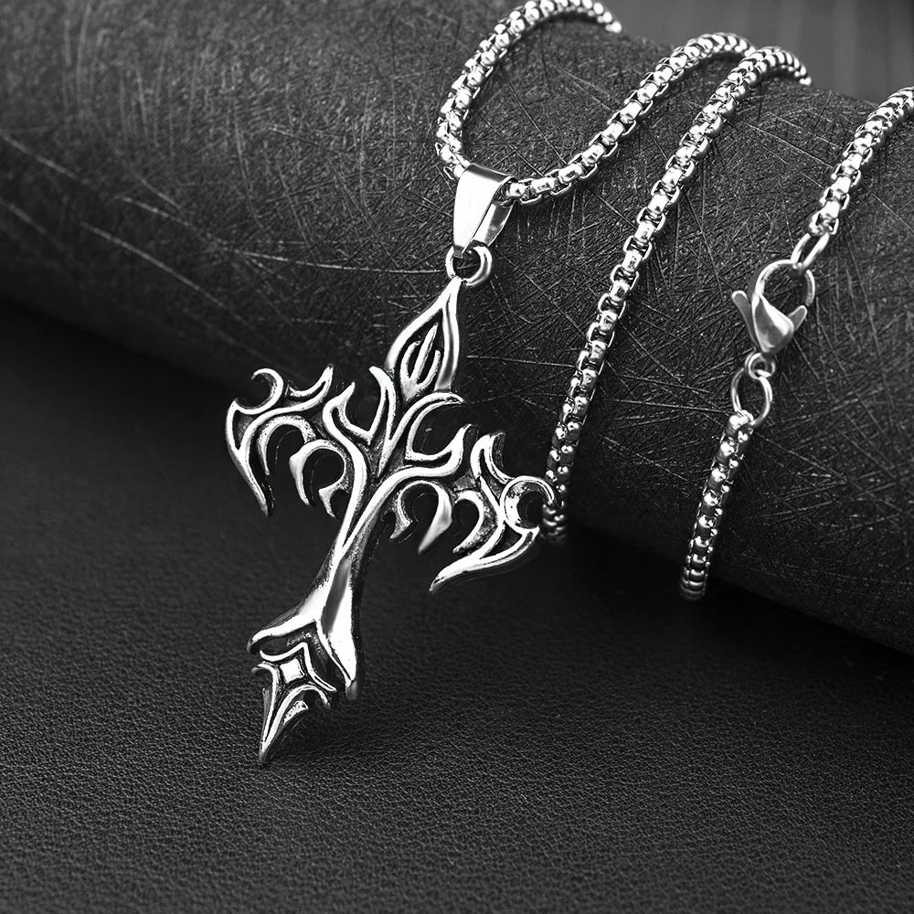 Hip Hop Flame Cross Pendant Necklace