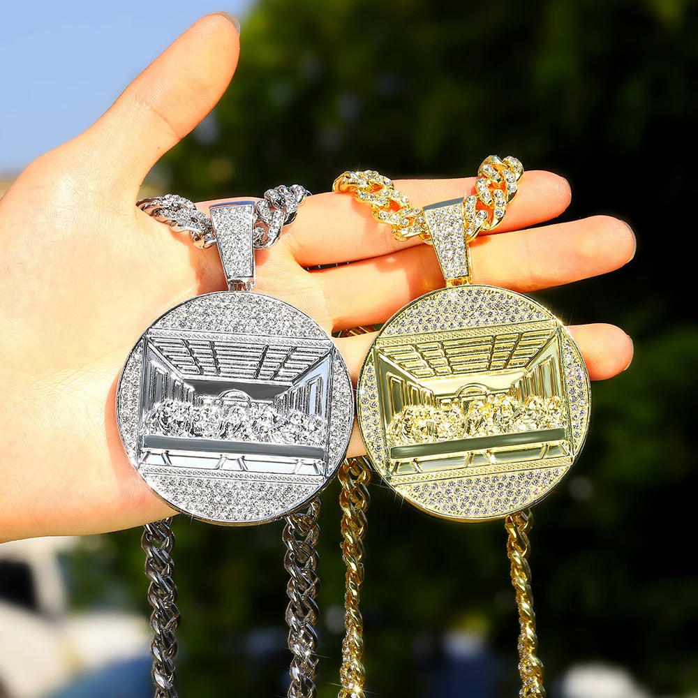 Hip Hop Last Supper Pendant Necklace With 13mm Iced Out Cuban Chain Necklaces Fashion Hiphop Men Charm 4mm Tennis Chain Jewelry