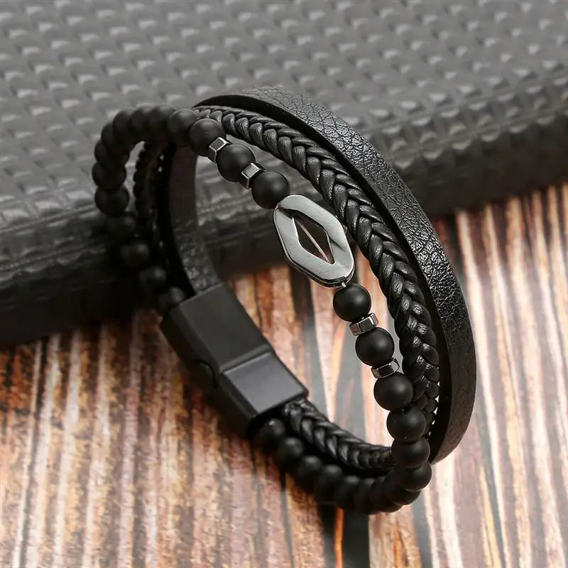 Stainless Steel Leather Bracelet