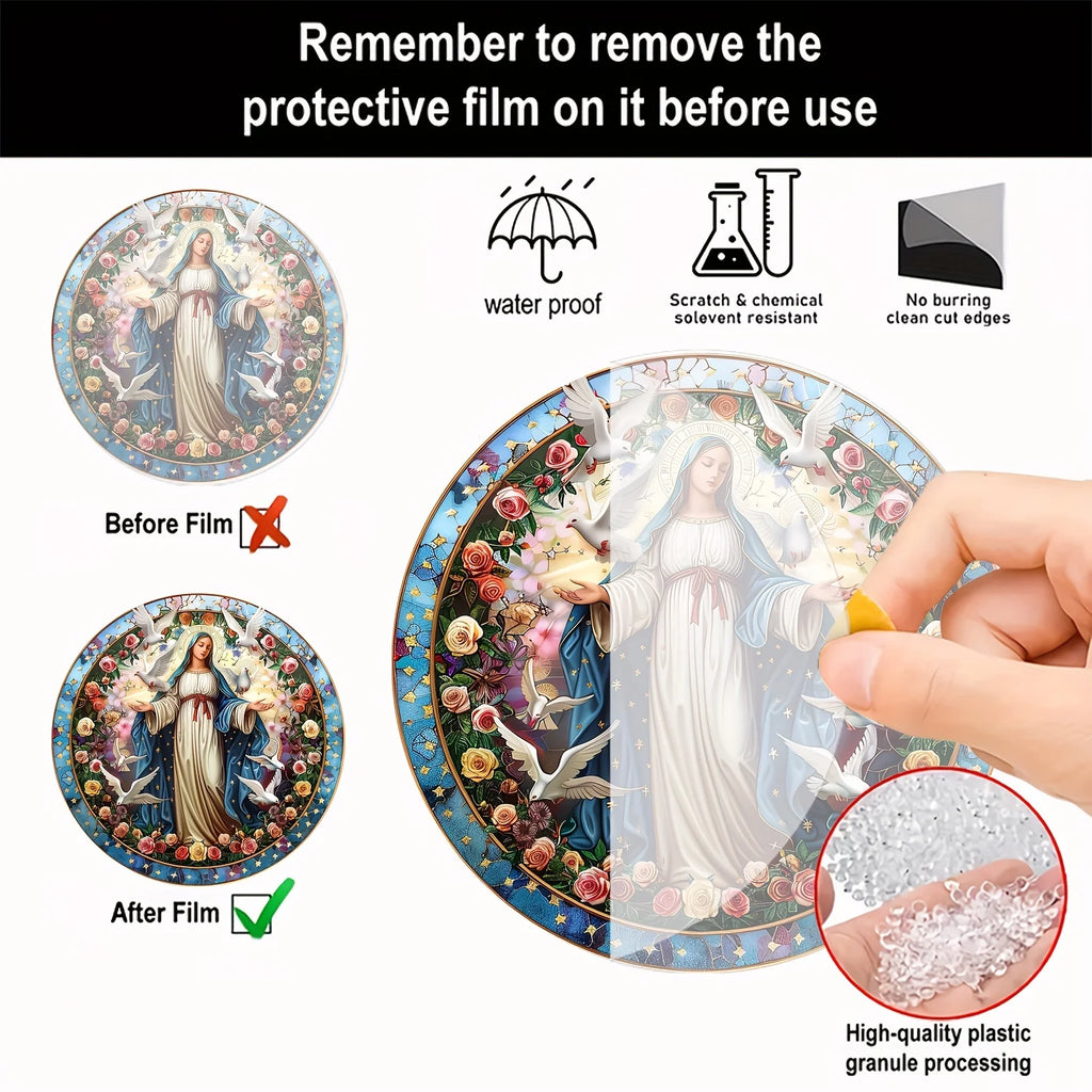 Christian Religion Mary Holy Light Ornament, Acrylic Signage, Round Signage, Windows, Porches, Walls, Home, Room Decoration
