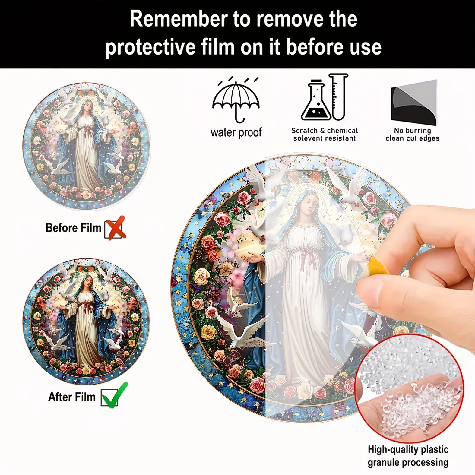 Christian Religion Mary Holy Light Ornament, Acrylic Signage, Round Signage, Windows, Porches, Walls, Home, Room Decoration