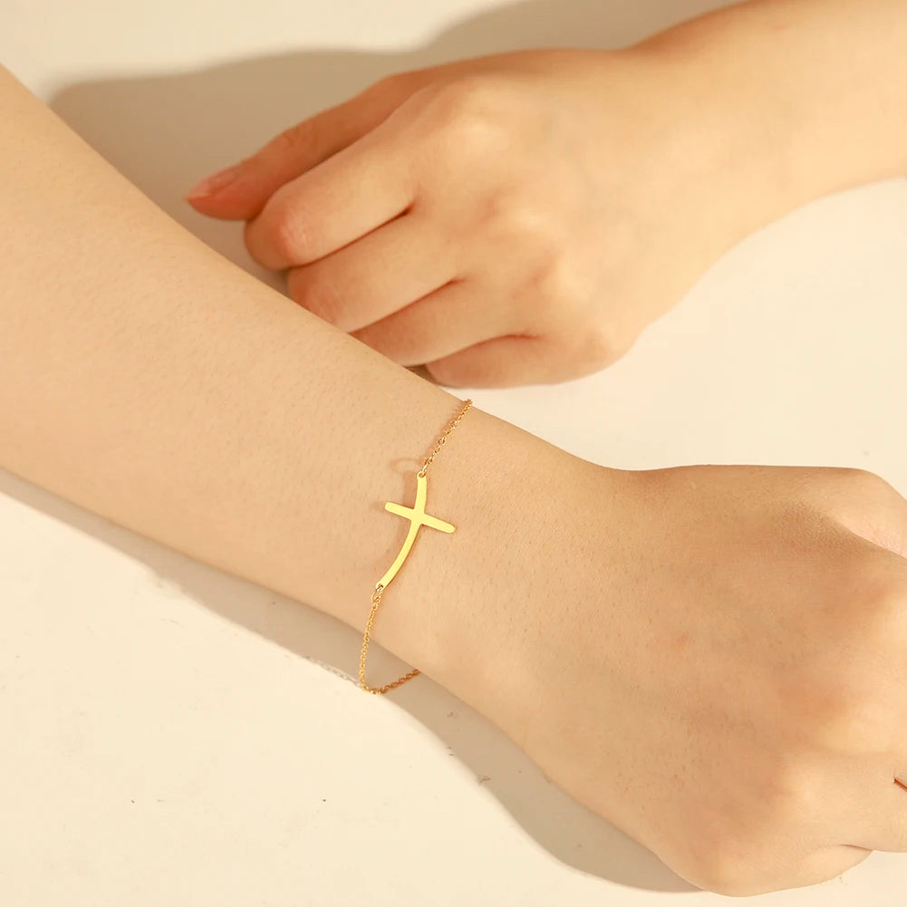 Amaxer Stainless Steel Cross Pendant Bracelet