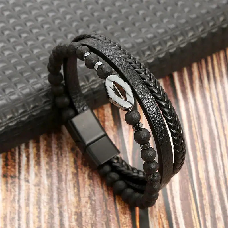 Stainless Steel Leather Bracelet