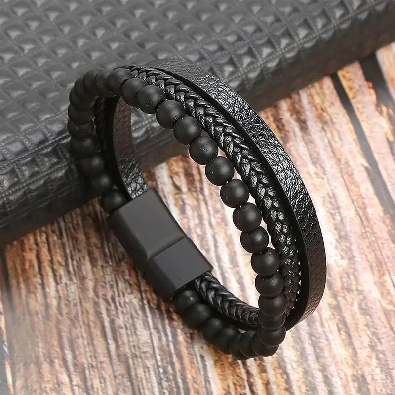 Stainless Steel Leather Bracelet
