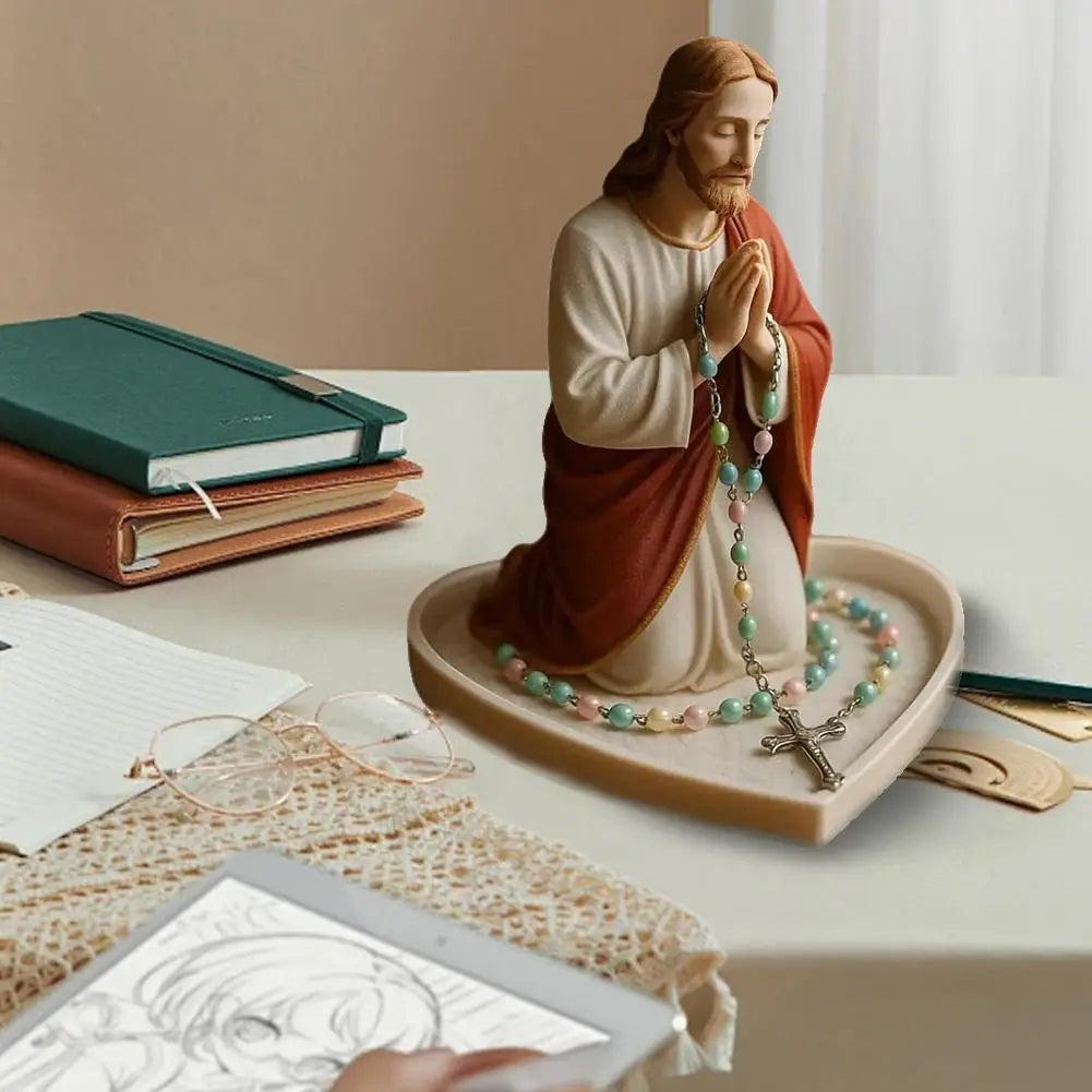 Timeless Charm Resin Rosary Holder with Mary Figurine for Catholic Devotional Home Decor Lady Prayer Dish Jewelry for Bedroom
