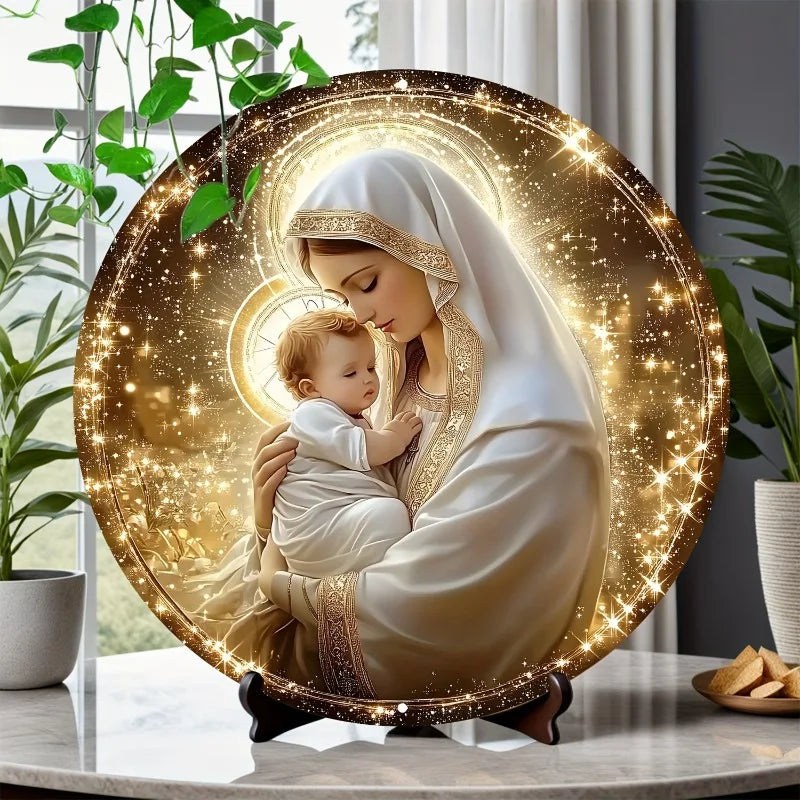 Mary" Round Aluminum Sign, Perfect for Home & Office Decor, Wreath Accent, Living Room, Bathroom, Bedroom, Garage, Bar, Cafe