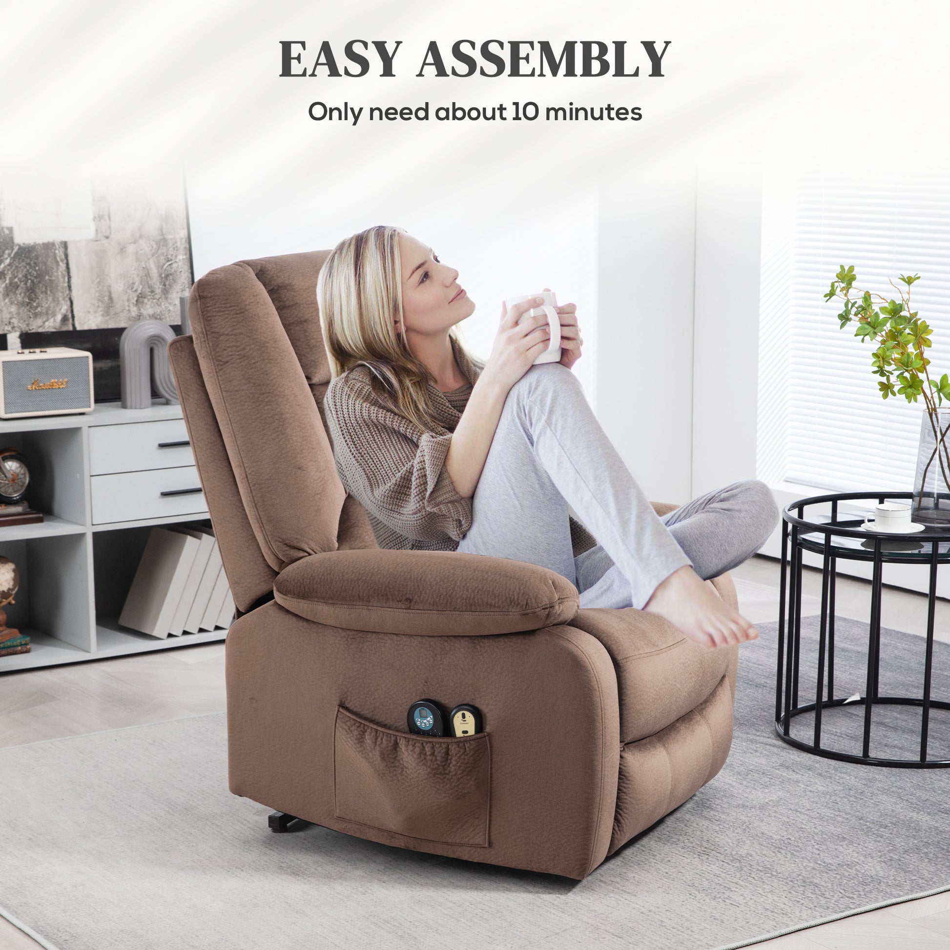 Electric Riser and Recliner Chair with Vibration Massage, Heat, Side Pocket, Brown | HOMCOM-6