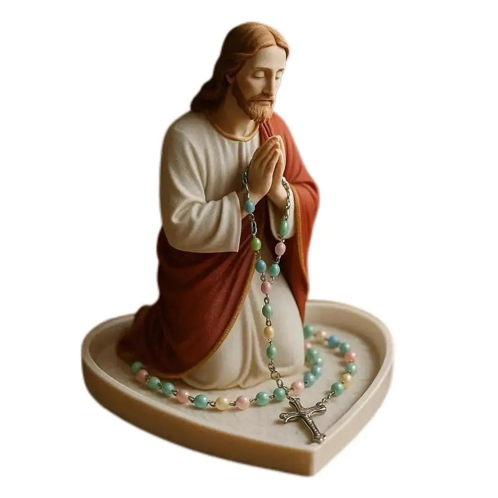 Timeless Charm Resin Rosary Holder with Mary Figurine for Catholic Devotional Home Decor Lady Prayer Dish Jewelry for Bedroom
