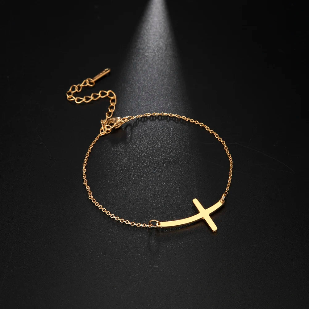Amaxer Stainless Steel Cross Pendant Bracelet