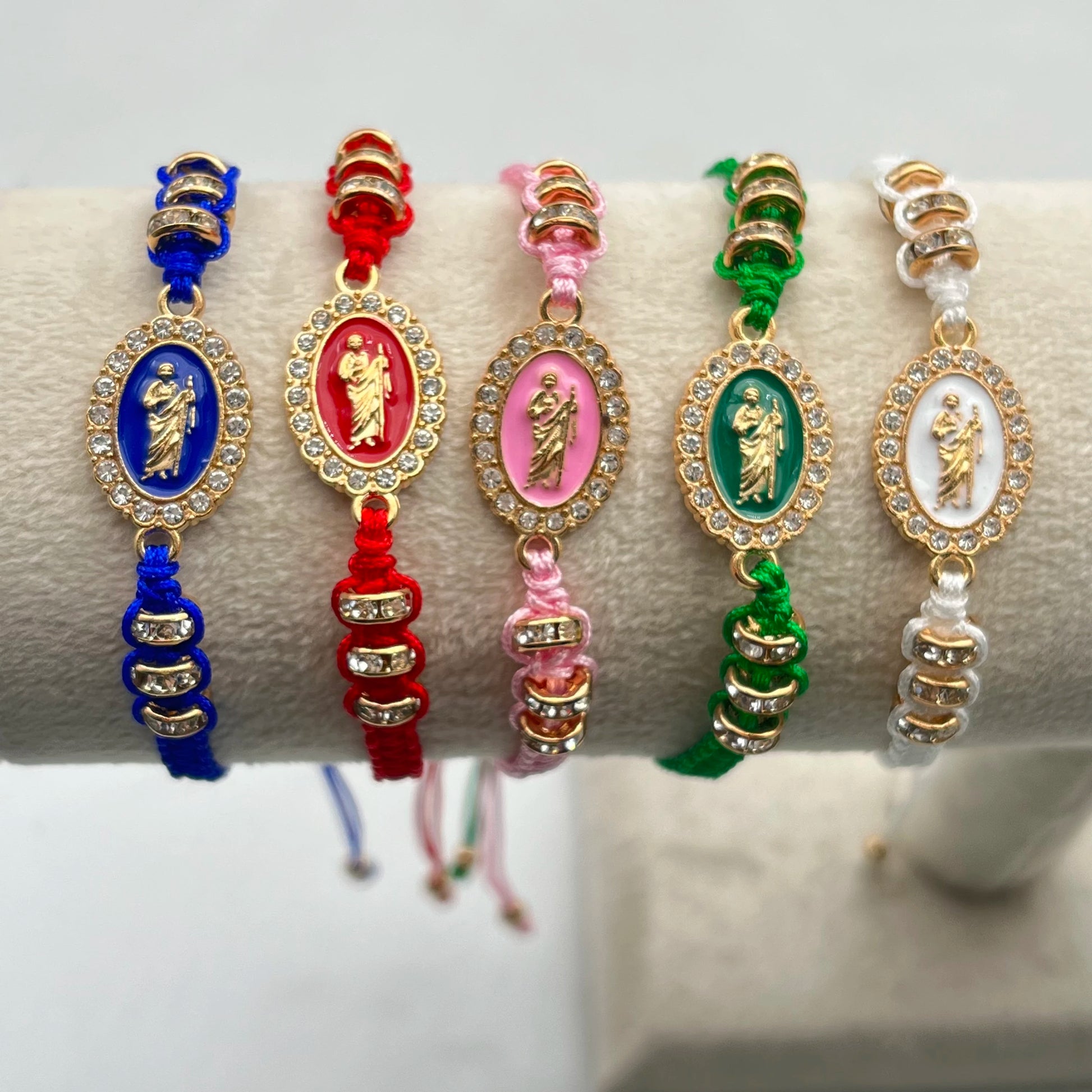 12 Pieces Religious Virgin Mary And Saint Jude Crystal Set Diamond Beads Adjustable Bracelet  For Women