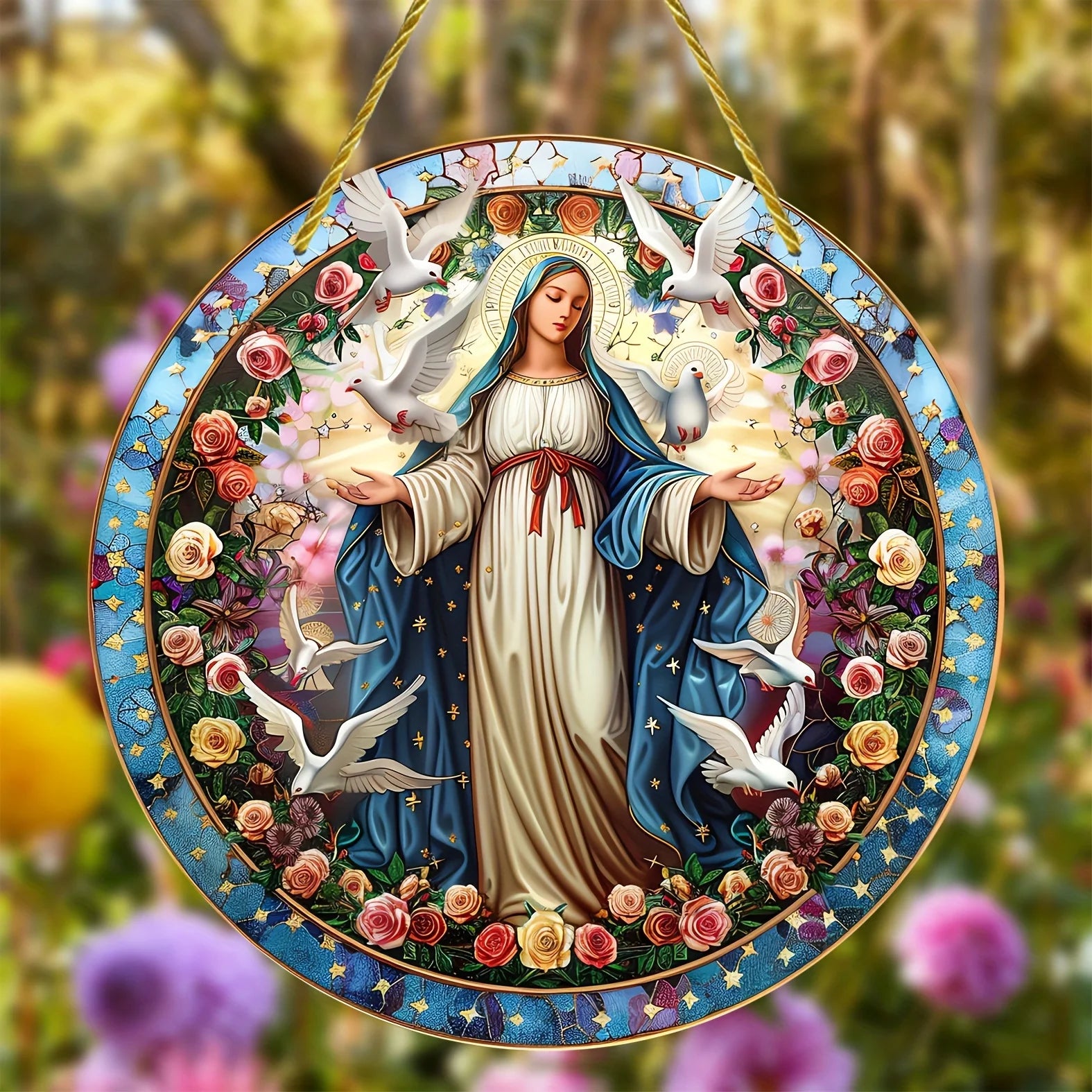 Christian Religion Mary Holy Light Ornament, Acrylic Signage, Round Signage, Windows, Porches, Walls, Home, Room Decoration