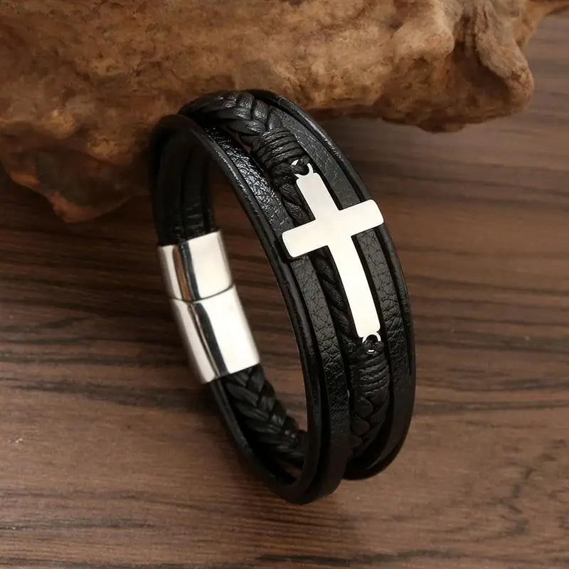 Stainless Steel Leather Bracelet