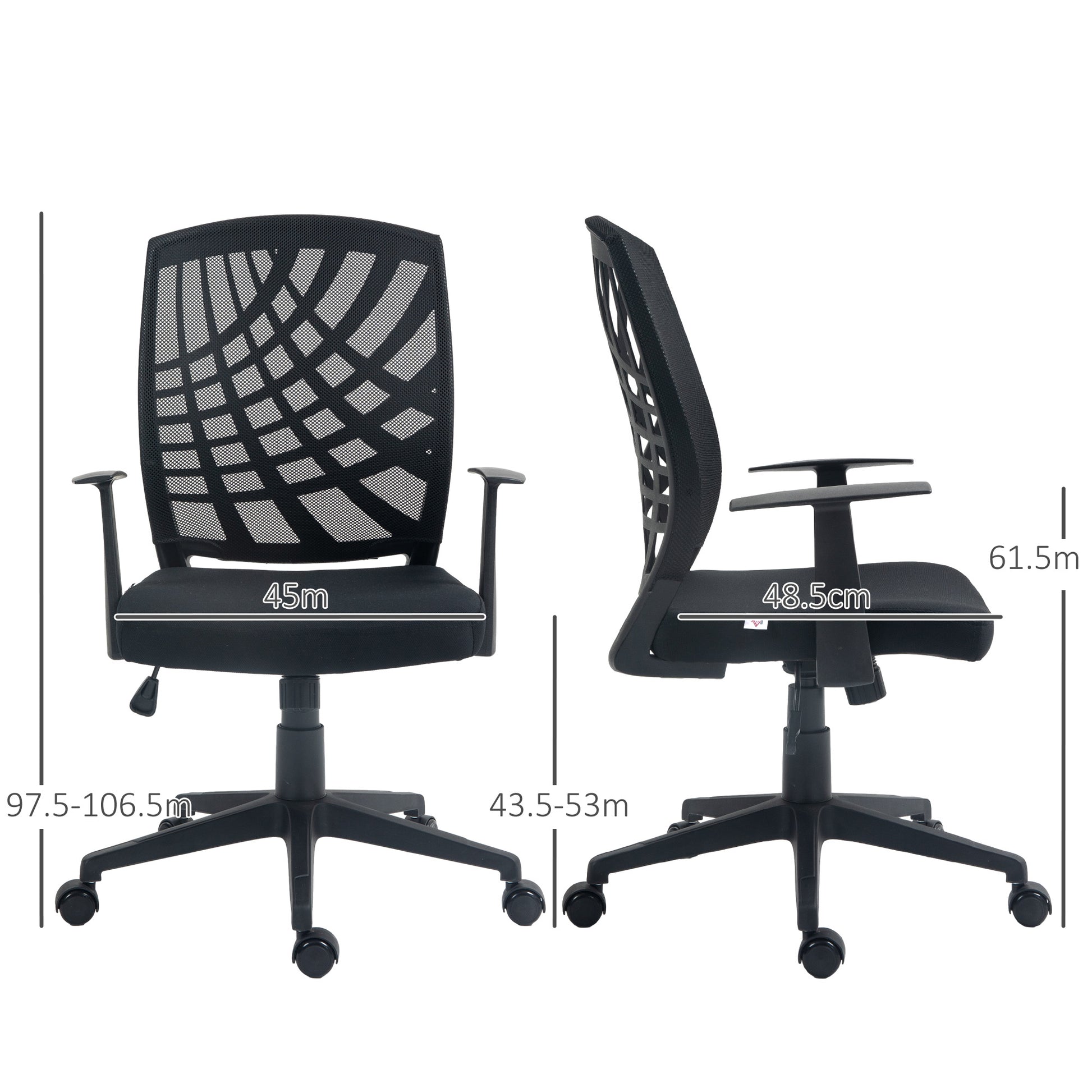 Ergonomic Office Chair, Height Adjustable Mesh Chair, Desk Chair with Swivel Wheels for Home Office, Black | HOMCOM-1