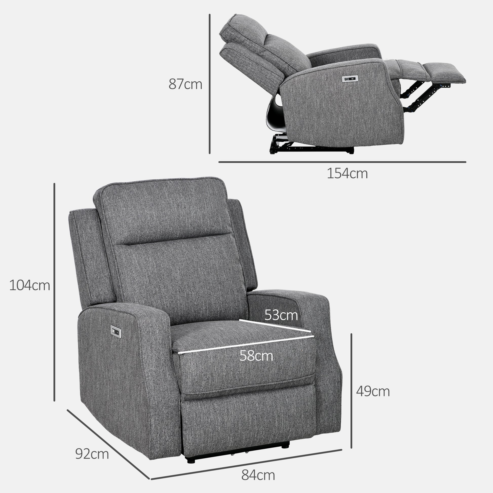 Electric Recliner Armchair, Recliner Chair with Adjustable Leg Rest, USB Port, Charcoal Grey | HOMCOM-1