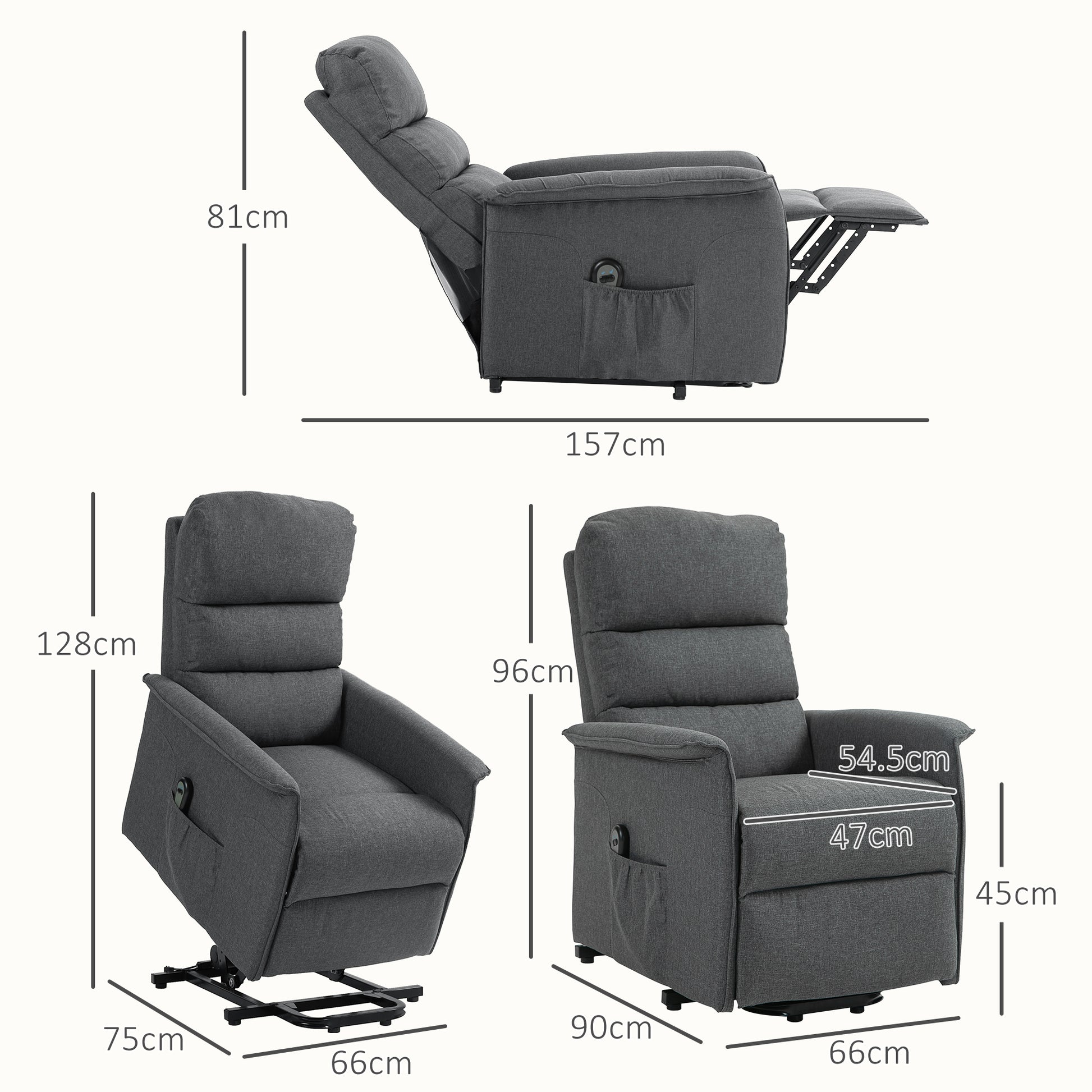 Electric Power Lift Recliner Chair with Spring Pack Seat, Fabric Recliner Armchair for Elderly with Footrest, Pockets | HOMCOM-1