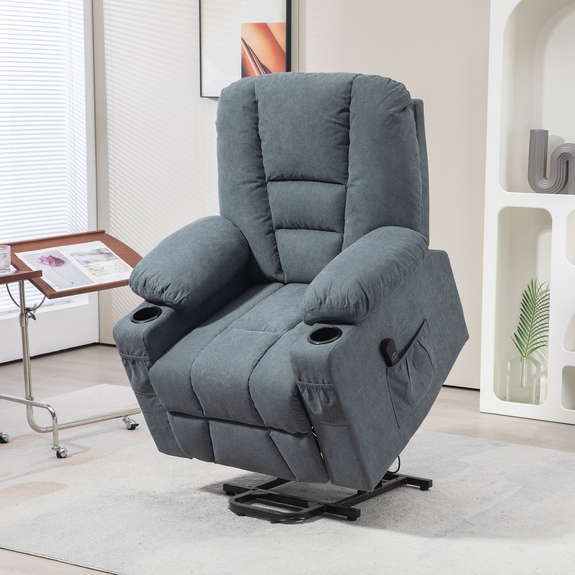 Oversized Riser and Recliner Chairs for the Elderly, Fabric Upholstered Lift Chair for Living Room w/ Remote Control, Side Pockets | HOMCOM-8