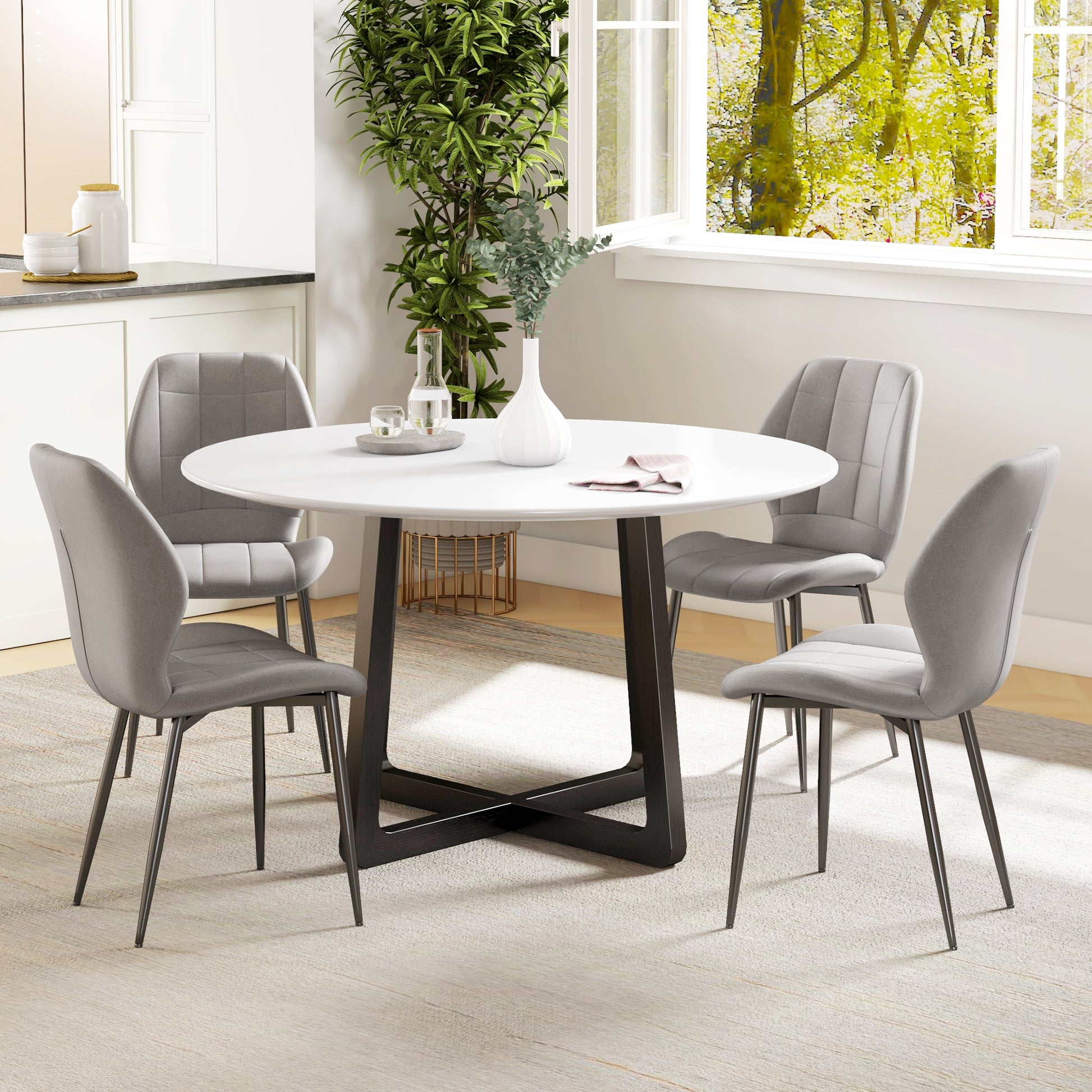 Set of Four Flannel Relaxed Tub Dining Chairs in Light Blue by HOMCOM-5