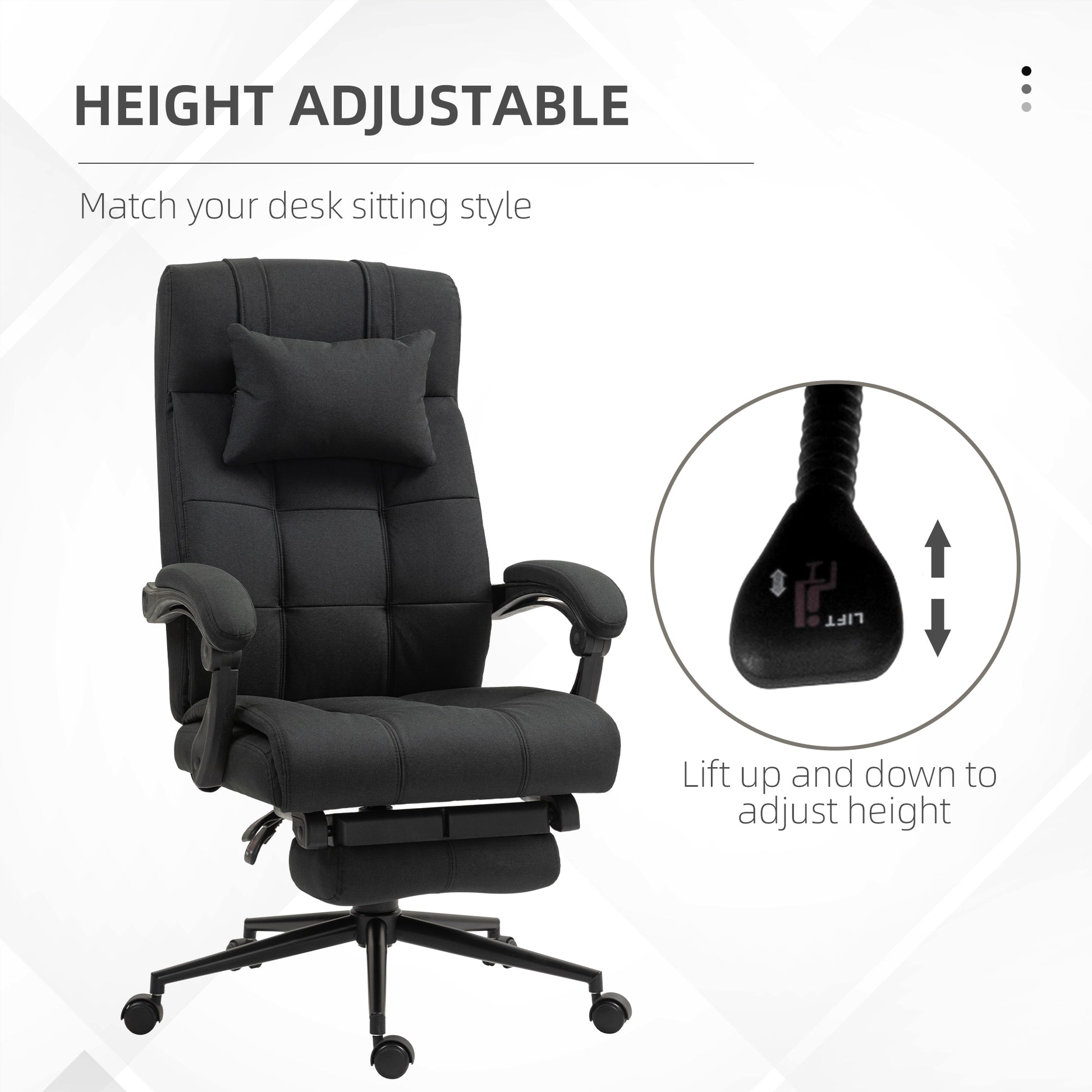 Executive Office Chair with Footrest, Headrest Pillow, Office Desk Chair with Reclining Backrest, Swivel Wheels, Black | Vinsetto-2