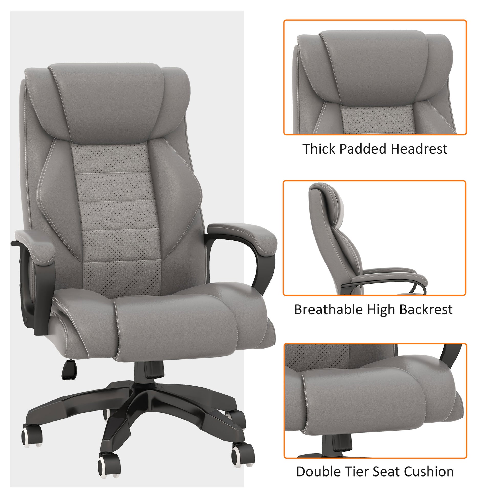 Executive Office Chair with 6-Point Massage, High Back Swivel Seat with Extra Padding, Ergonomic Tilt, Grey | Vinsetto-6