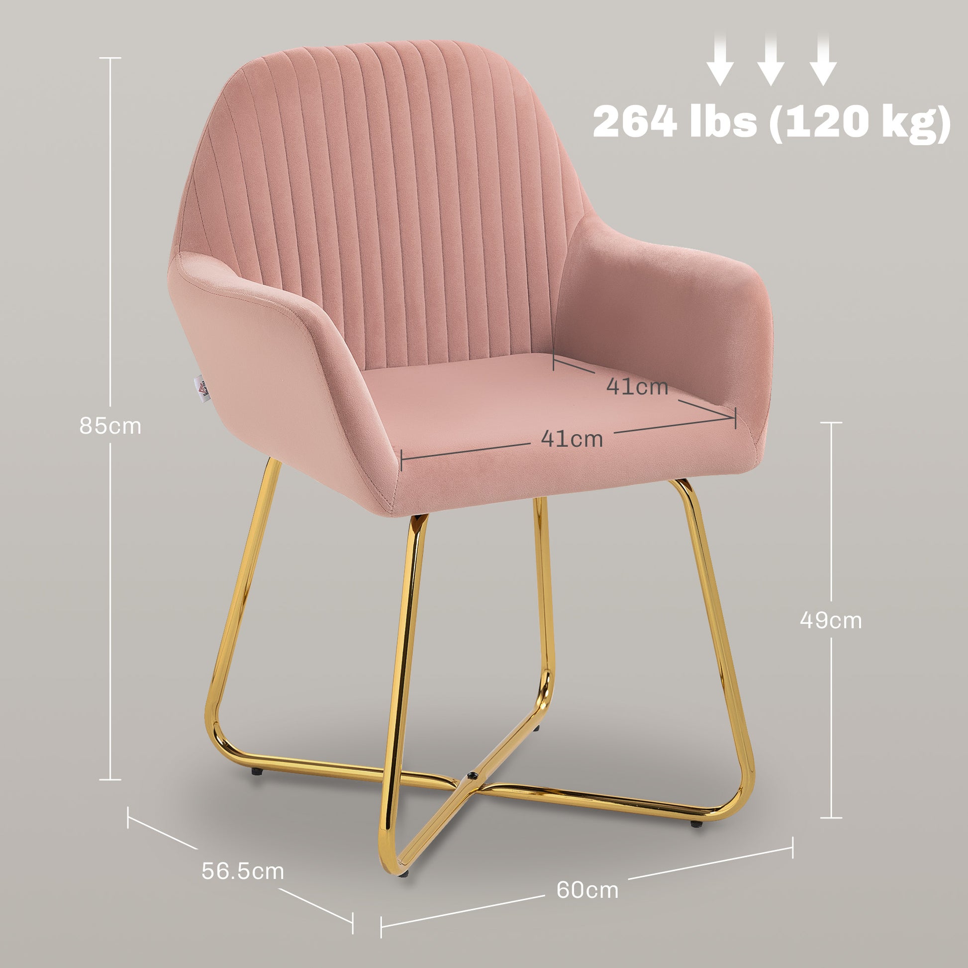 HOMCOM Modern Arm Chair Upholstered Accent Chair with Metal Base for Living Room in Pink-1
