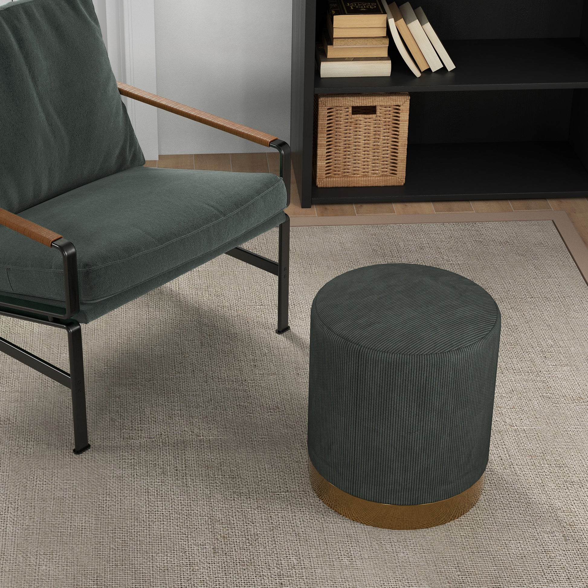 HOMCOM Soft Padded Corduroy Footstool in Dark Green-6