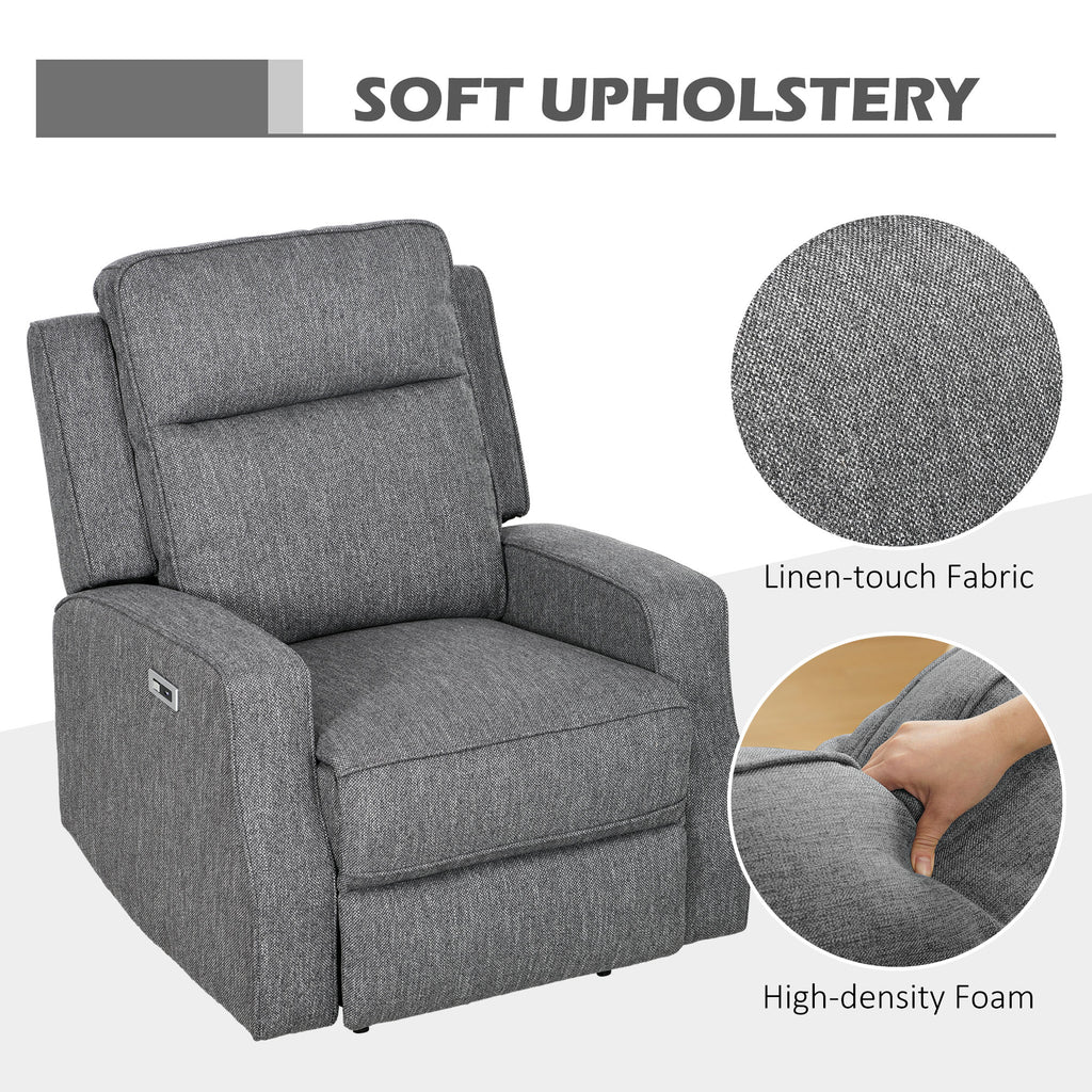 Electric Recliner Armchair, Recliner Chair with Adjustable Leg Rest, USB Port, Charcoal Grey | HOMCOM-3