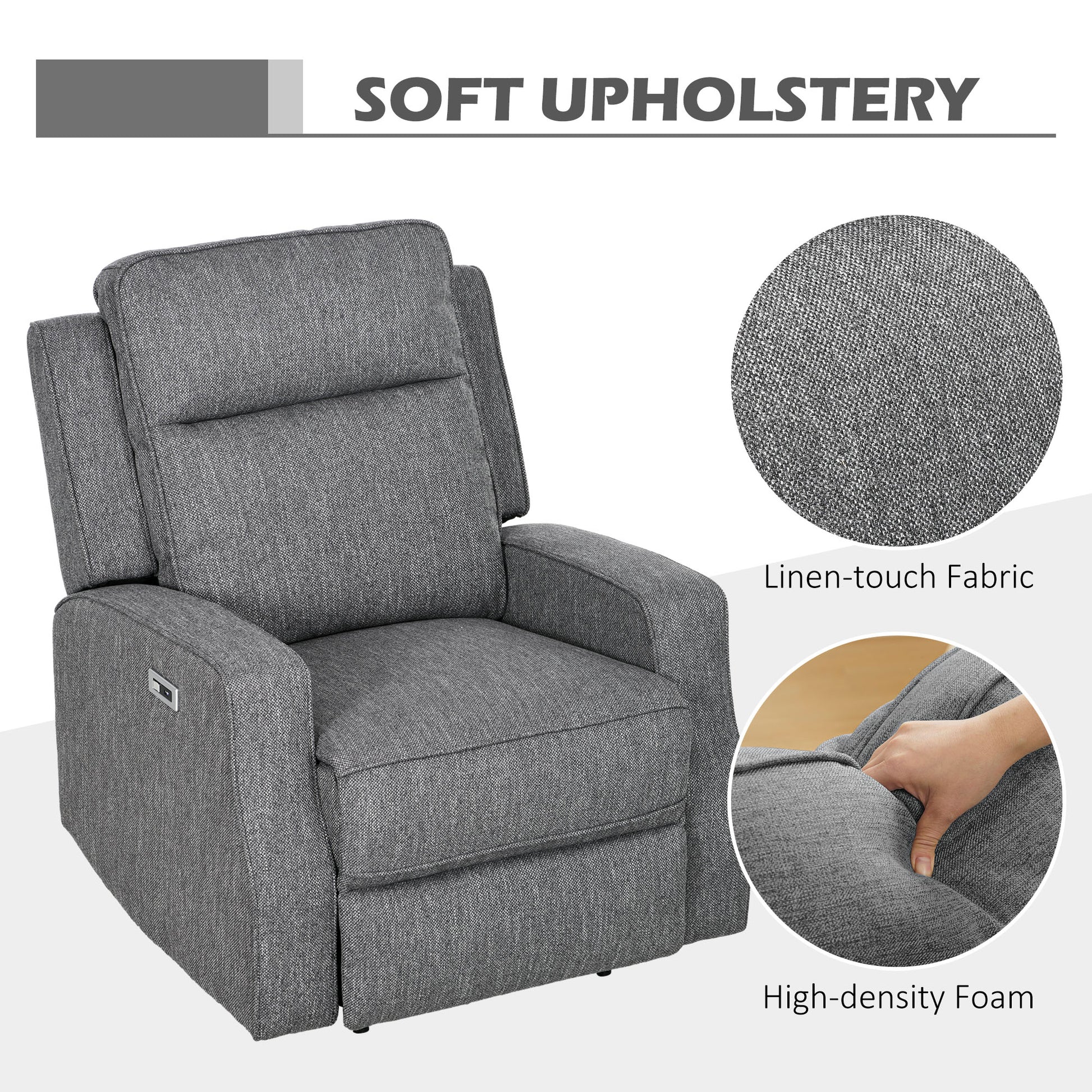 Electric Recliner Armchair, Recliner Chair with Adjustable Leg Rest, USB Port, Charcoal Grey | HOMCOM-3