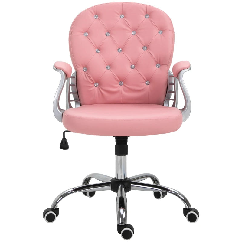 Pink Computer Desk Chair with 360° Swivel, PU Diamante Padded, Base 5 Castor Wheels, Ergonomic Desk Chair by Vinsetto-0