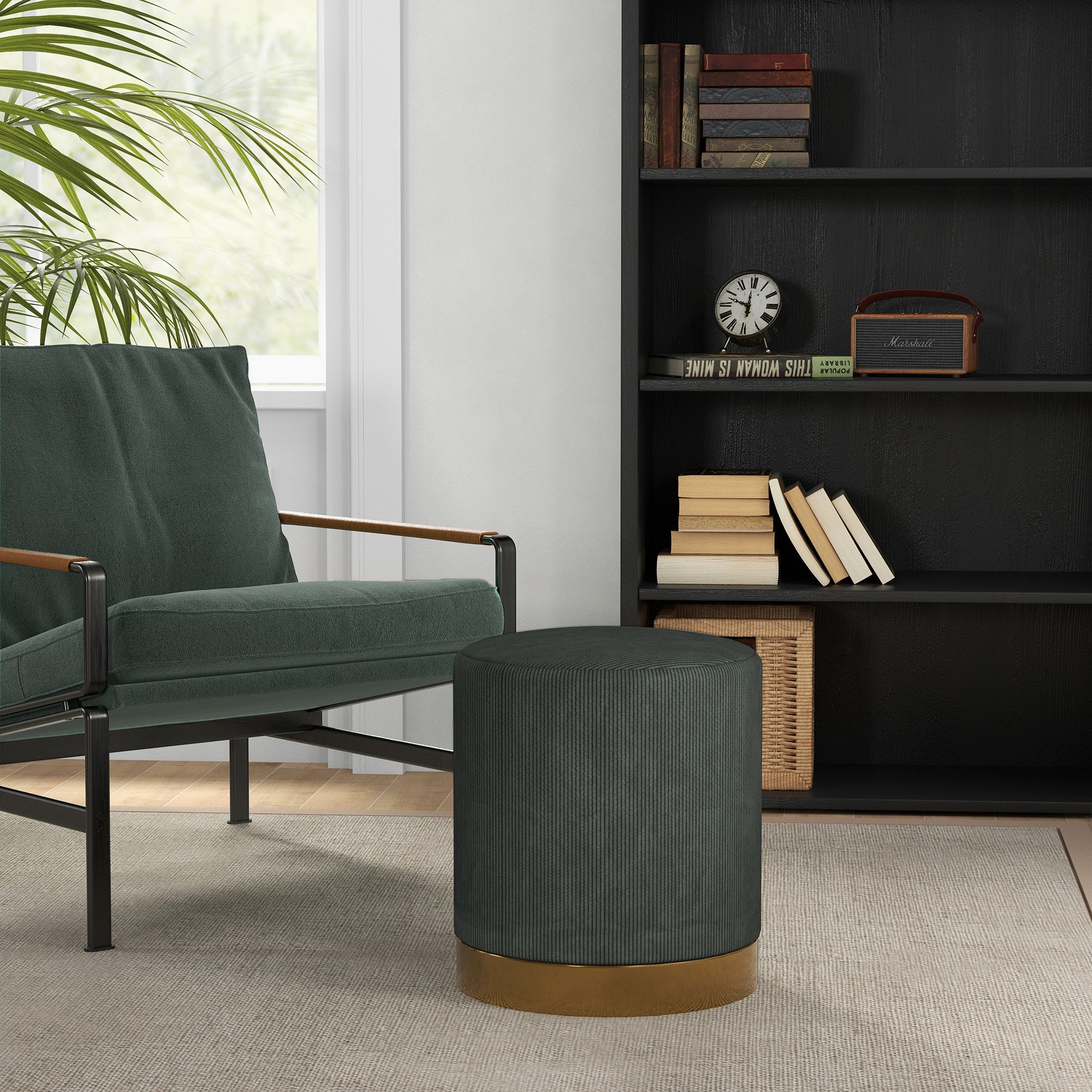 HOMCOM Soft Padded Corduroy Footstool in Dark Green-8