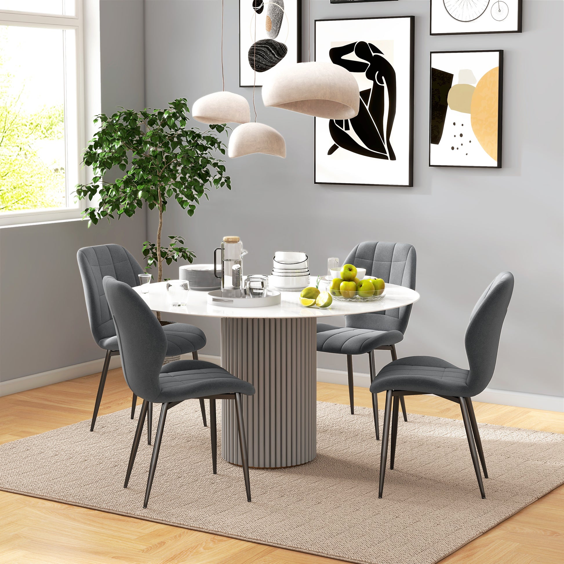 HOMCOM Set of Four Flannel Relaxed Tub Dining Chairs - Dark Grey-8