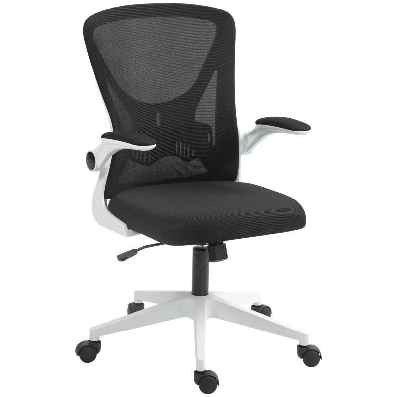 Mesh Office Chair with Flip-Up Armrests, Adjustable Height, Tilt, Ergonomic Desk Chair, Black & White | Vinsetto-0