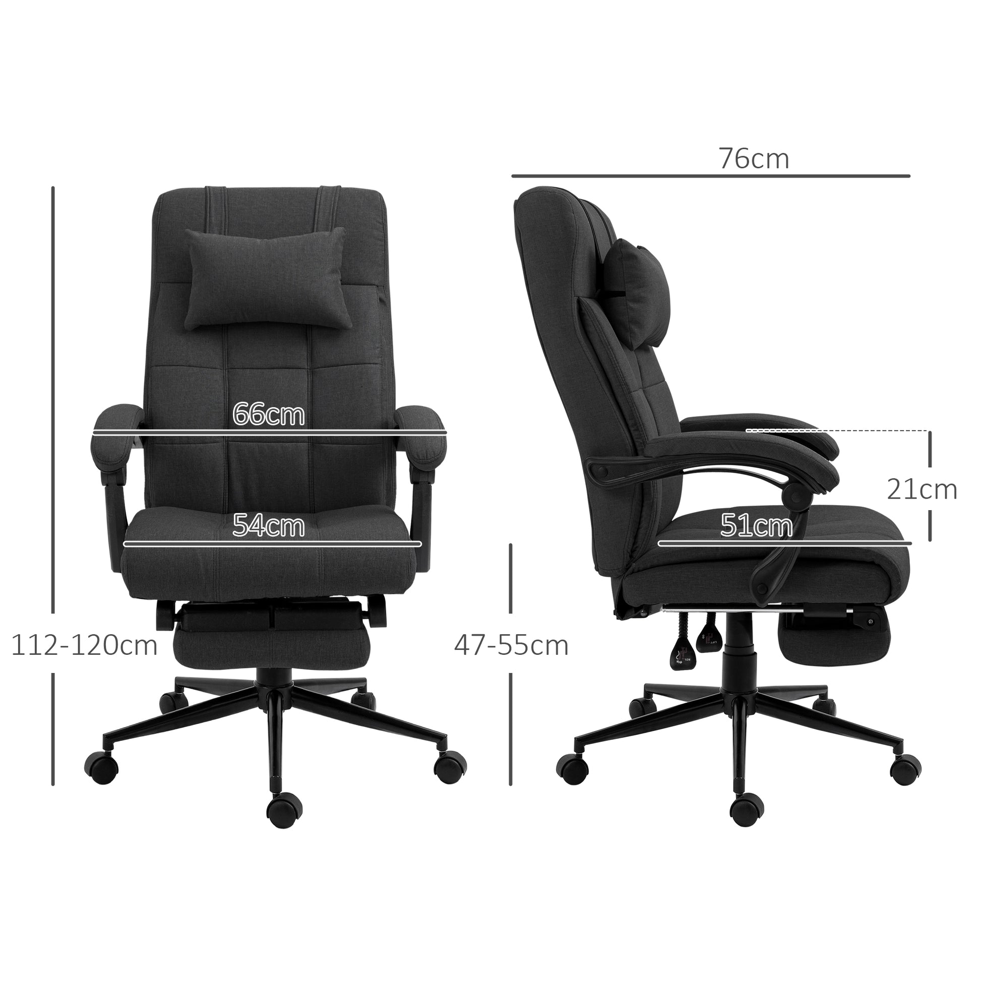 Executive Office Chair with Footrest, Headrest Pillow, Office Desk Chair with Reclining Backrest, Swivel Wheels, Black | Vinsetto-1