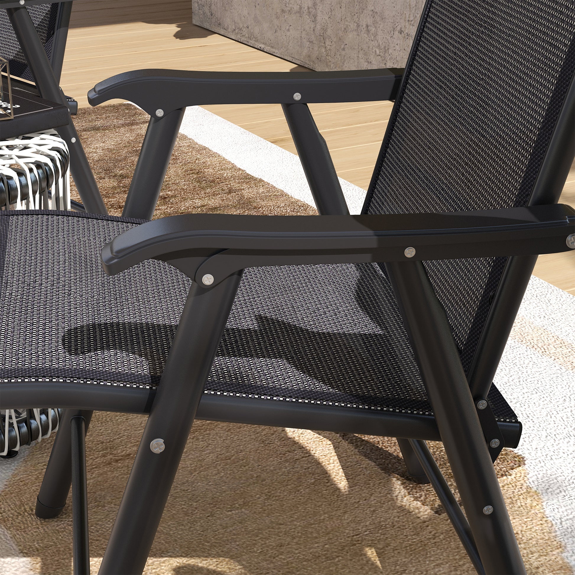 Set of 6 Folding Garden Chairs, Metal Frame Garden Chairs Outdoor Patio Park Dining Seat with Breathable Mesh Seat, Dark Grey by Outsunny-6