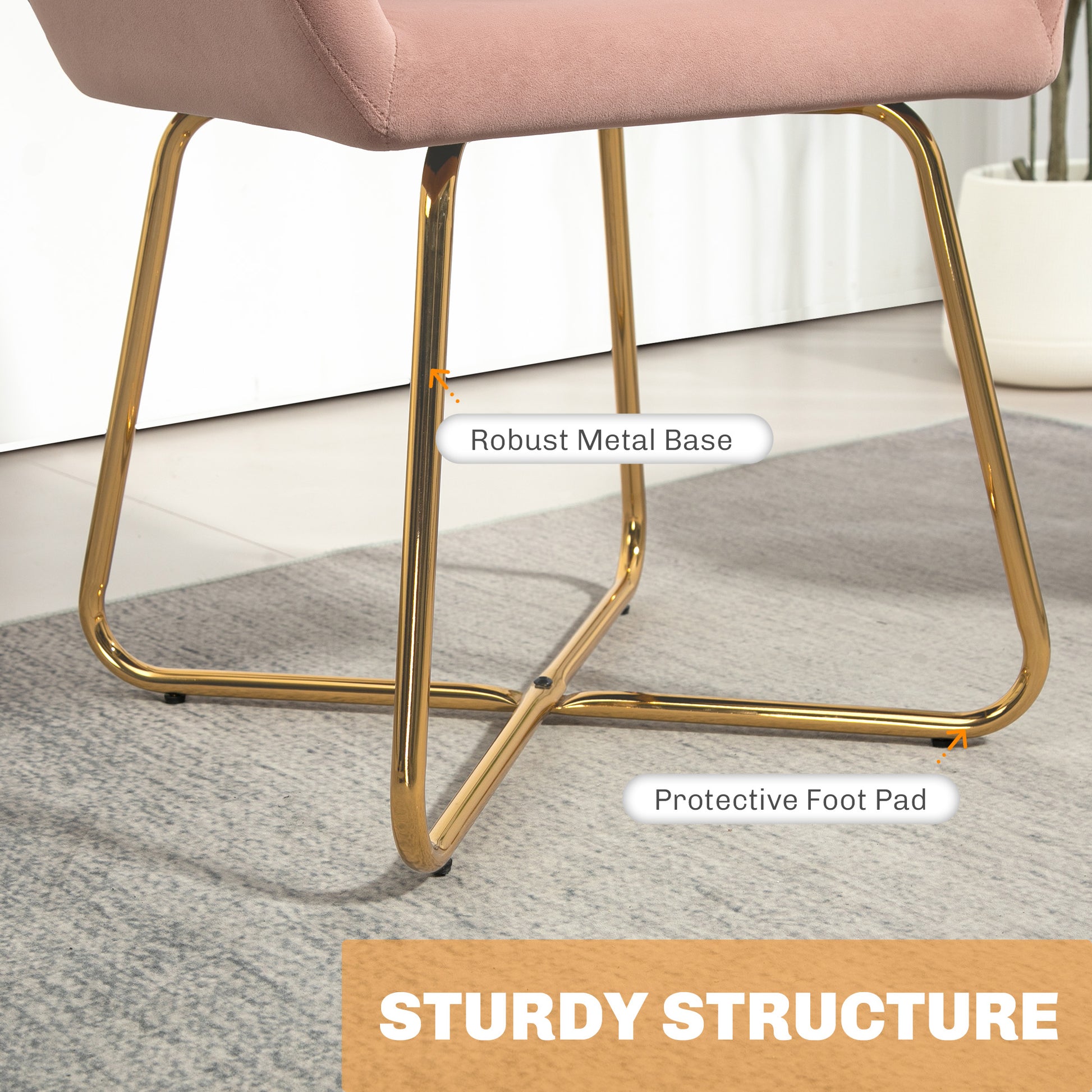 HOMCOM Modern Arm Chair Upholstered Accent Chair with Metal Base for Living Room in Pink-4
