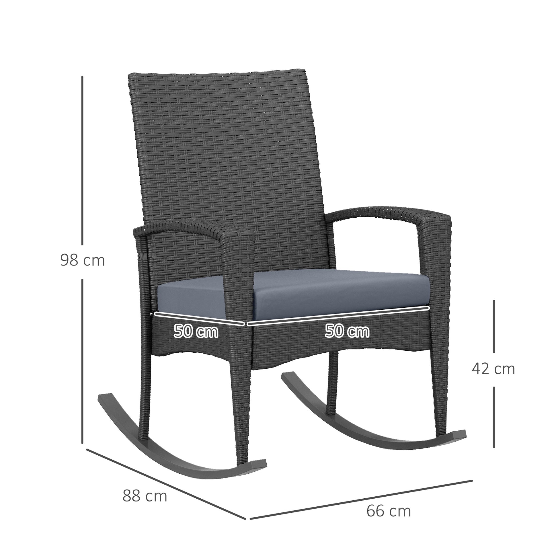 Outdoor PE Rattan Rocking Chair Set of 2, Garden Rocking Chair Set with Armrest and Cushion, Grey | Outsunny-1