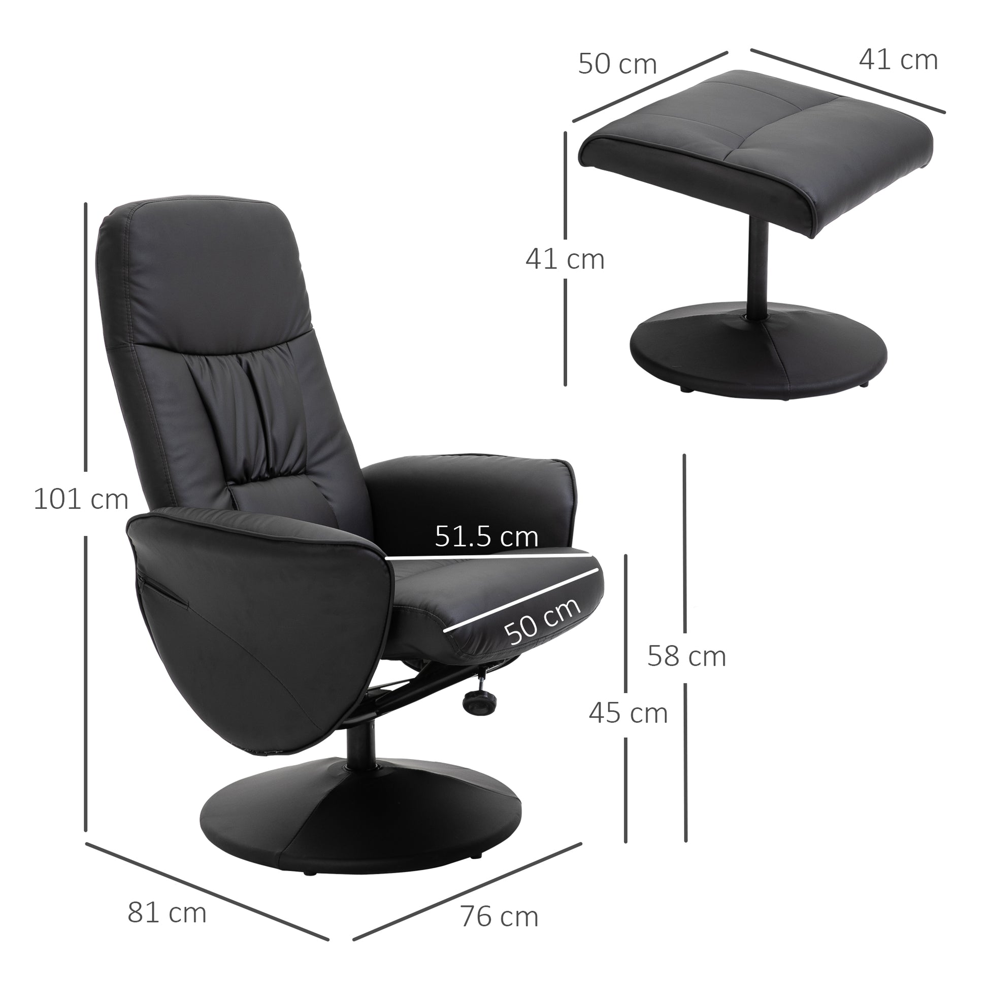 Executive Recliner Chair High Back and Footstool, Armchair Lounge Seat in Black | HOMCOM-1