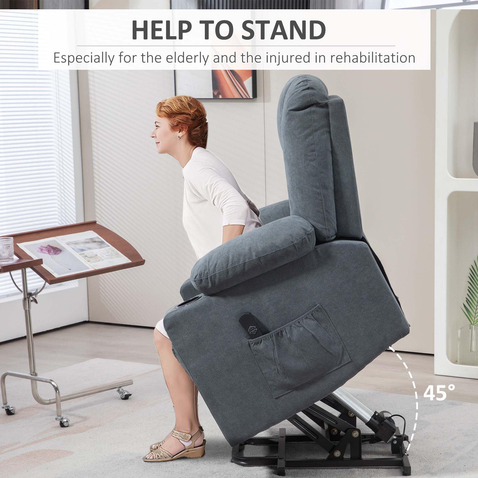 Oversized Riser and Recliner Chairs for the Elderly, Fabric Upholstered Lift Chair for Living Room w/ Remote Control, Side Pockets | HOMCOM-2