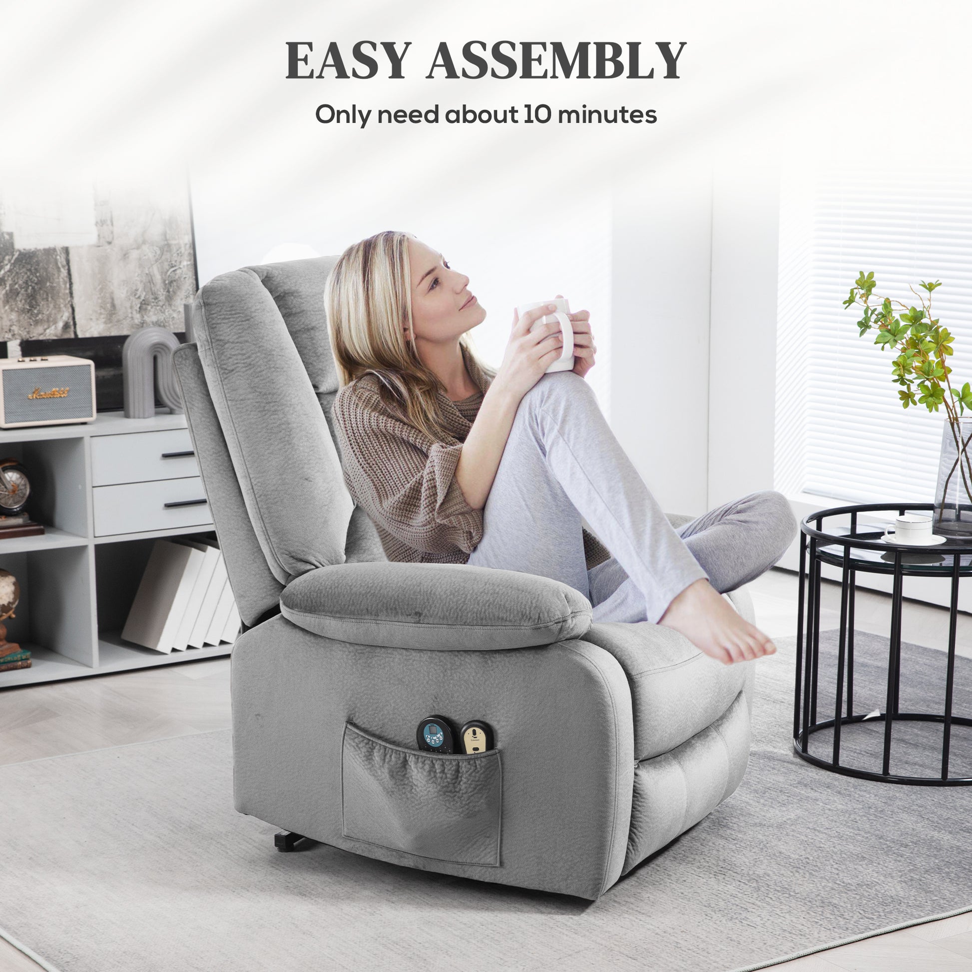 Electric Riser and Recliner Chair with Vibration Massage, Heat, Side Pocket, Grey by HOMCOM-6