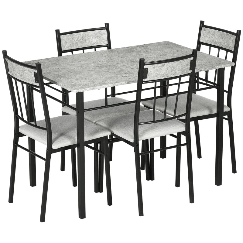 5 Pieces Dining Room Sets, Modern Dining Table and Chairs Set 4 w/ Marble Effect Tabletop, Padded Kitchen Chairs, Light Grey | HOMCOM-0
