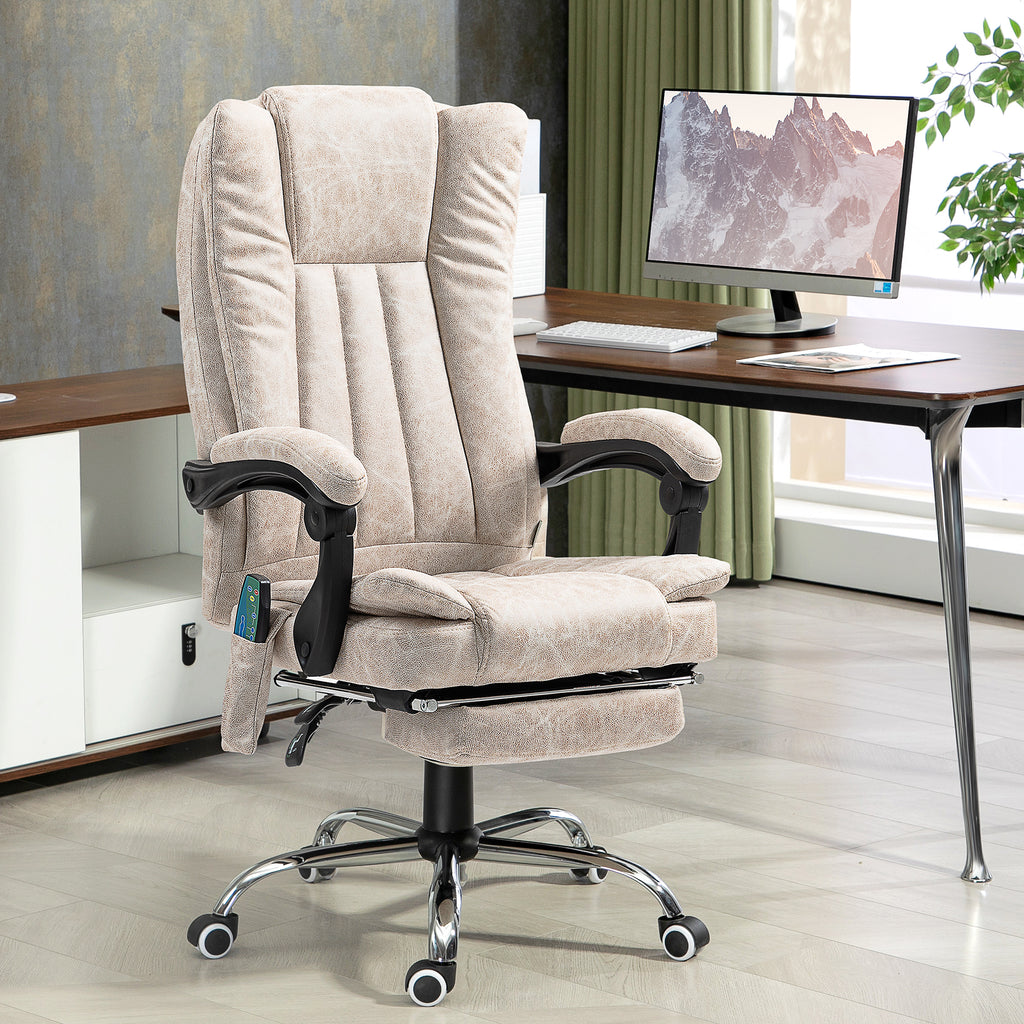 Vibrating Massage Office Chair with Heat, Executive Office Chair with Height Adjustable and Footrest, Cream White | Vinsetto-8