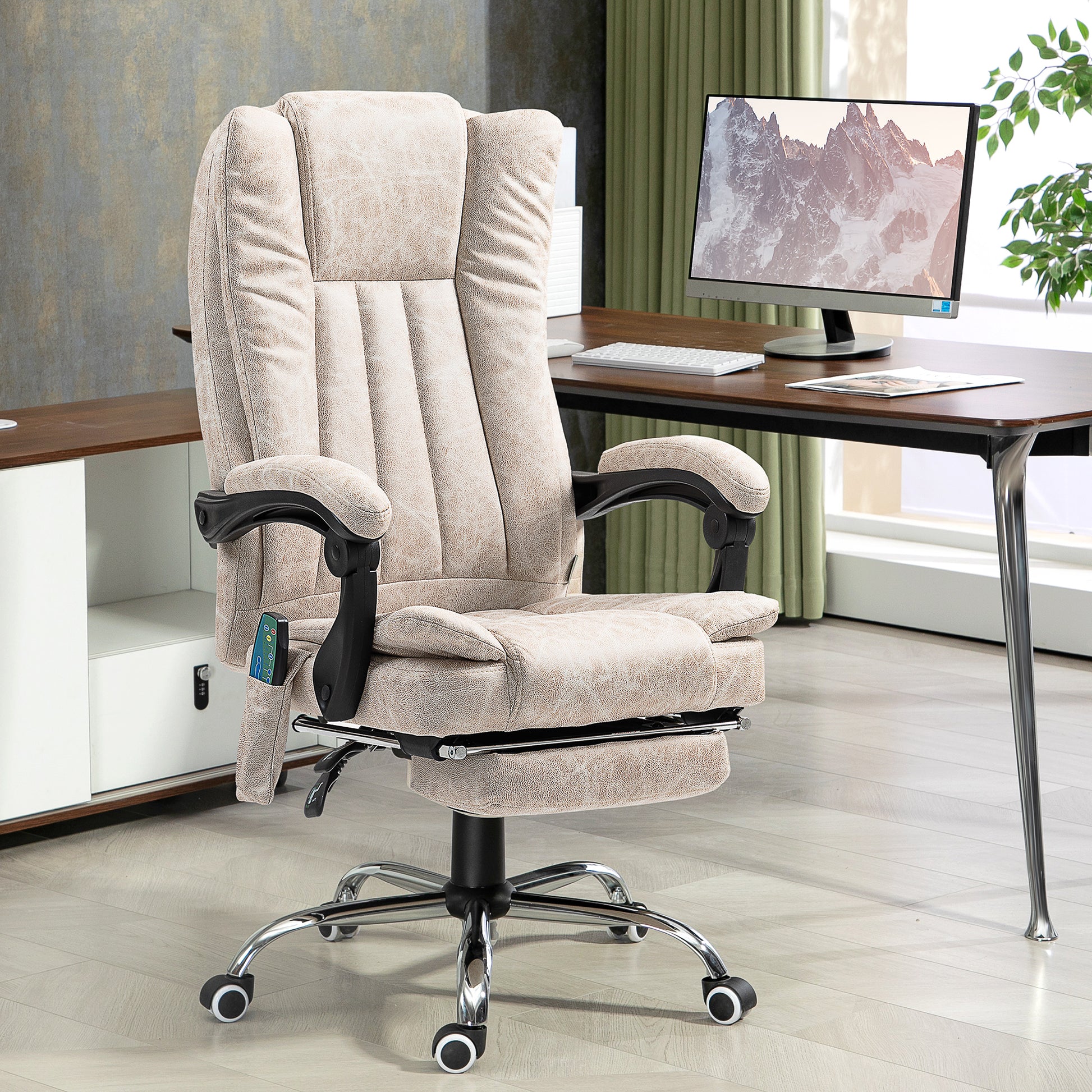 Vibrating Massage Office Chair with Heat, Executive Office Chair with Height Adjustable and Footrest, Cream White | Vinsetto-8