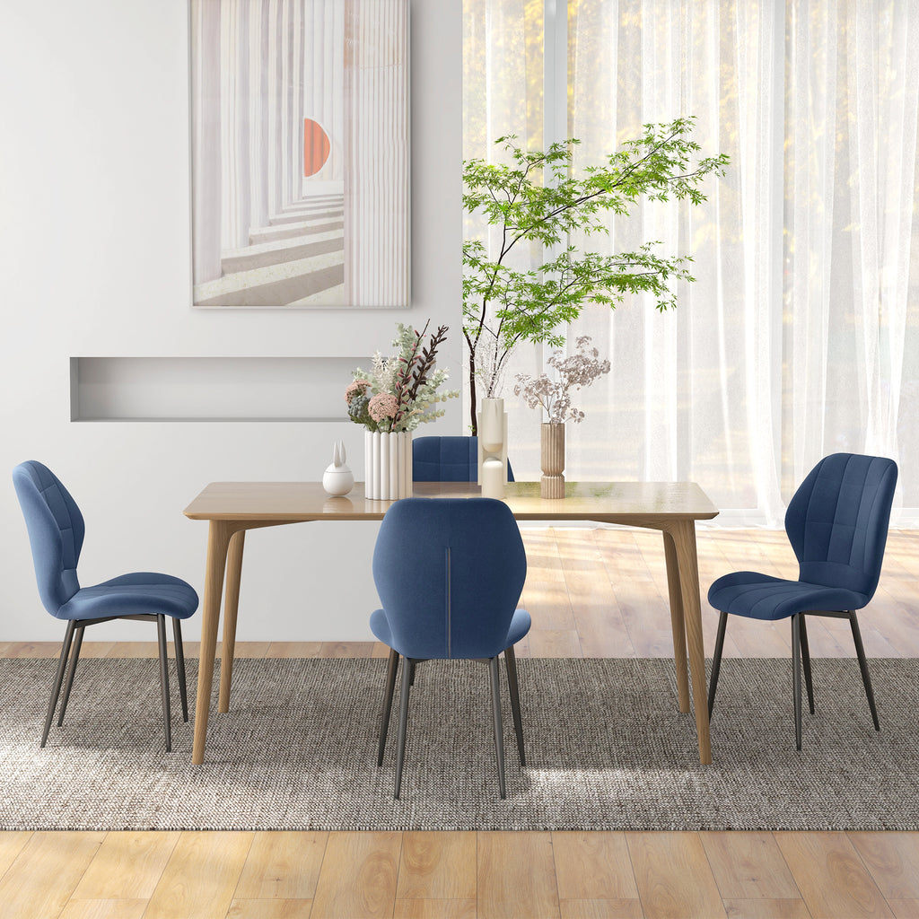 HOMCOM Set of Four Flannel Relaxed Tub Dining Chairs in Dark Blue-6