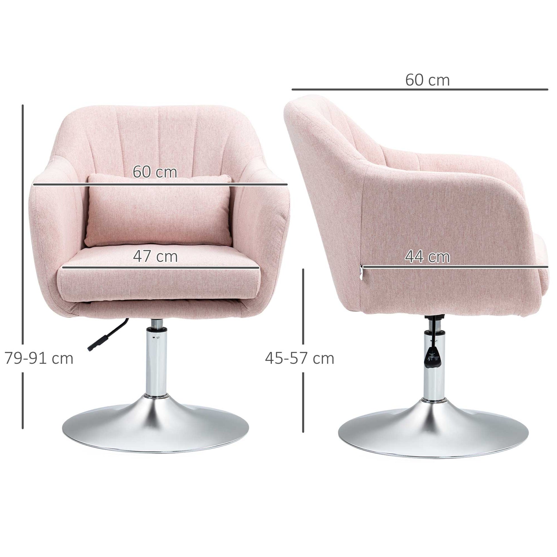 Pink Accent Arm Chair for Living Room Contemporary Vanity Armchair with Adjustable Height Thick Cushion | HOMCOM-1