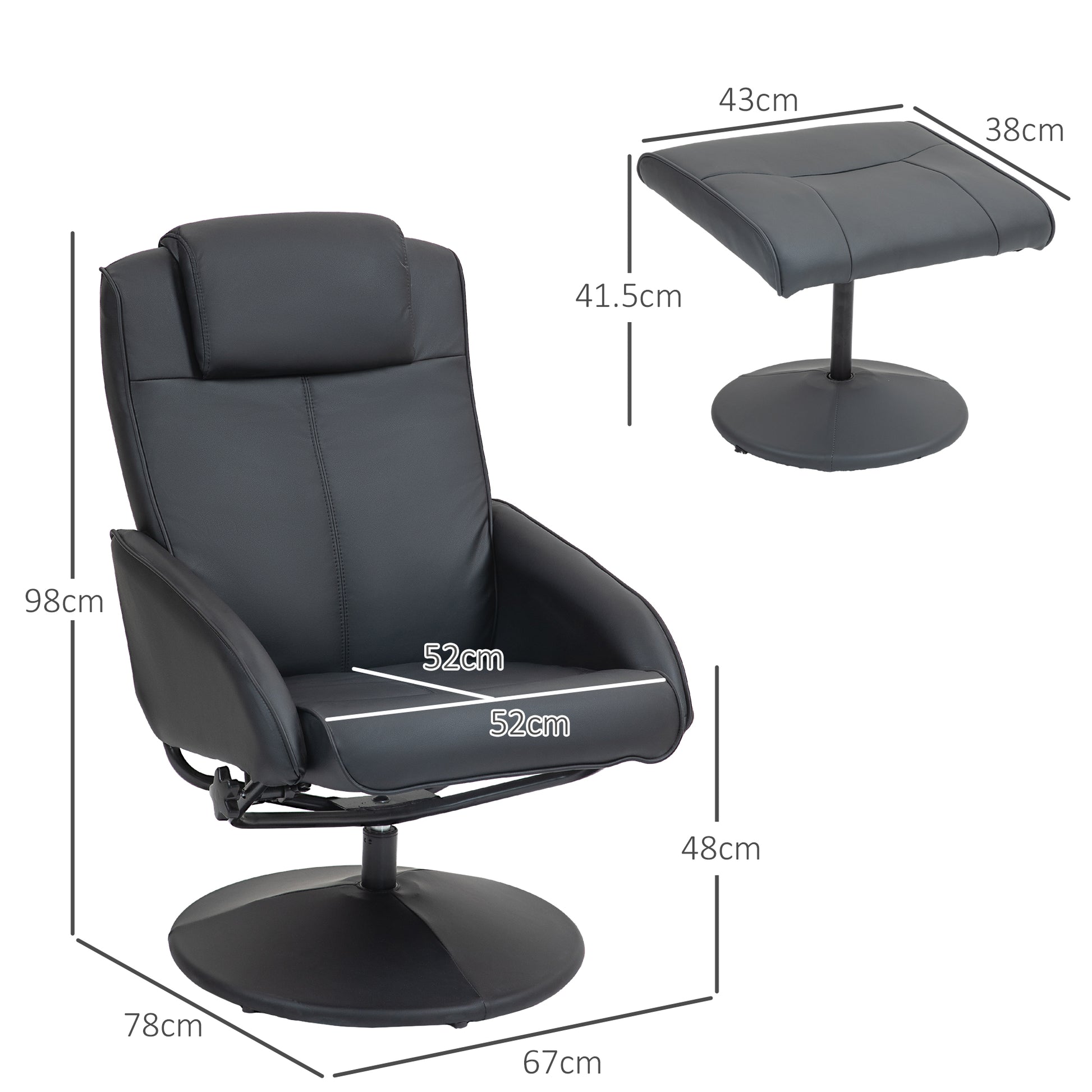Black Faux Leather Reclining Chair and Footstool by HOMCOM-1