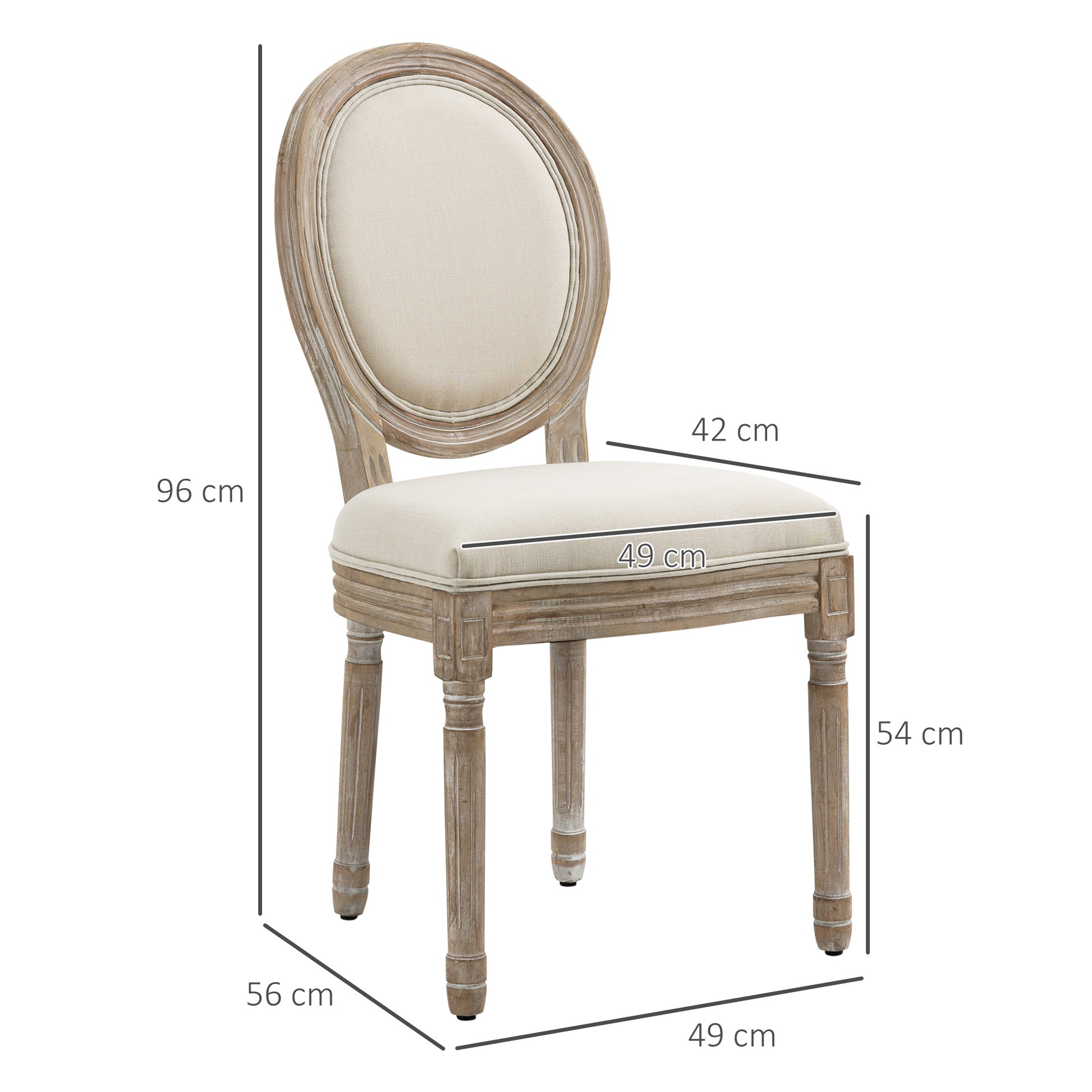 Dining Chairs Set of 2, French-Style Kitchen Chairs, Armless Accent Chairs with Backrest and Linen-Touch Upholstery, Cream | HOMCOM-1