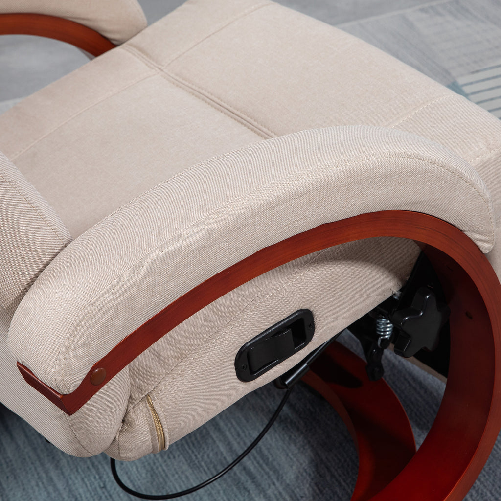 Swivel Recliner Chair with Extended Footrest, Manual Reclining Armchair with Wood Base for Living Room, Bedroom, Beige | HOMCOM-6